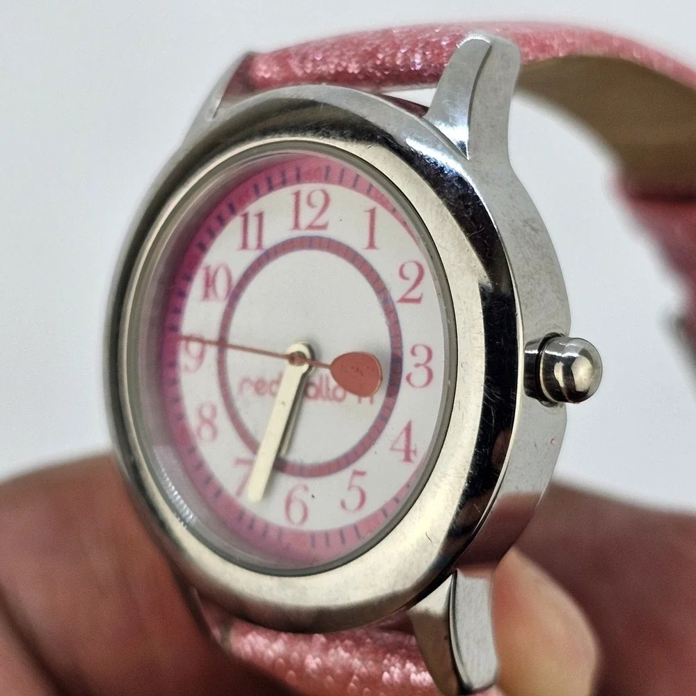 Red Balloon Watch Women 31MM White Dial Pink Leather Bands Up to 6.5